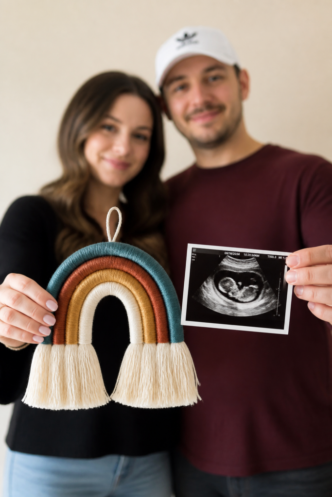 Macrame Rainbow Pregnancy Announcement After Loss