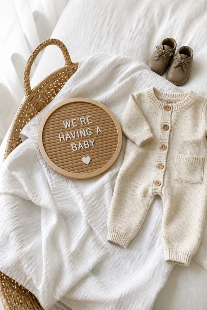 Moses Basket Flat Lay Letter Board Pregnancy Announcement