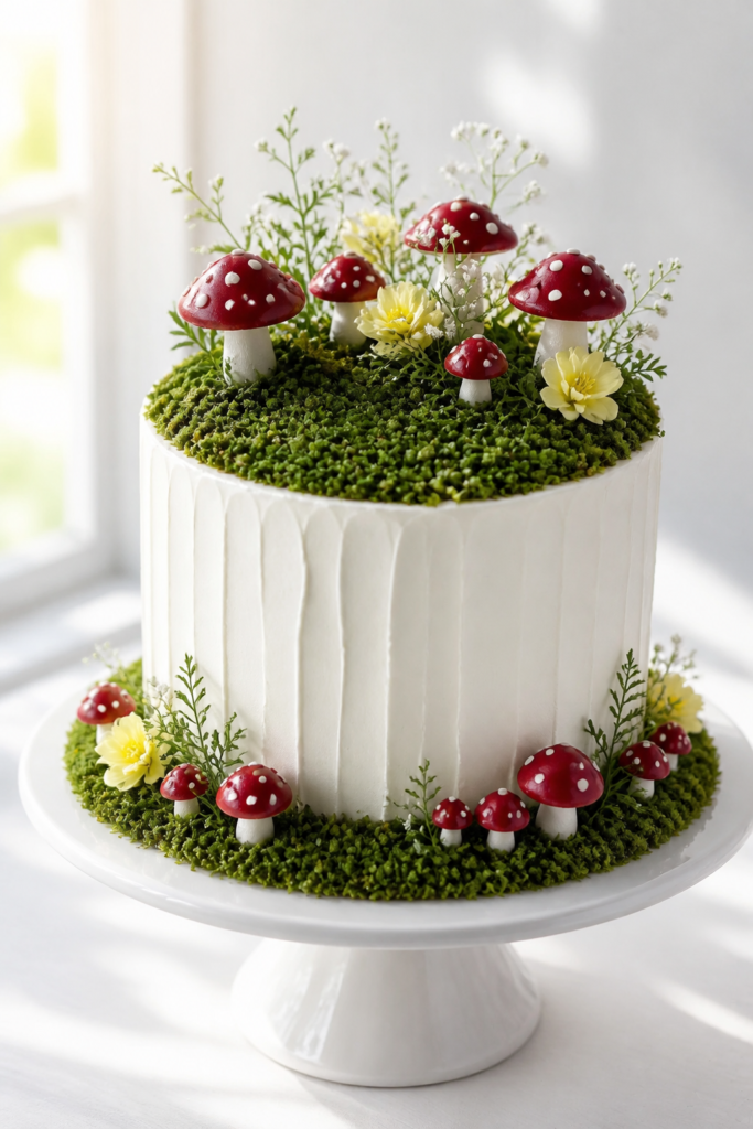 Moss and Mushroom Fondant Cake