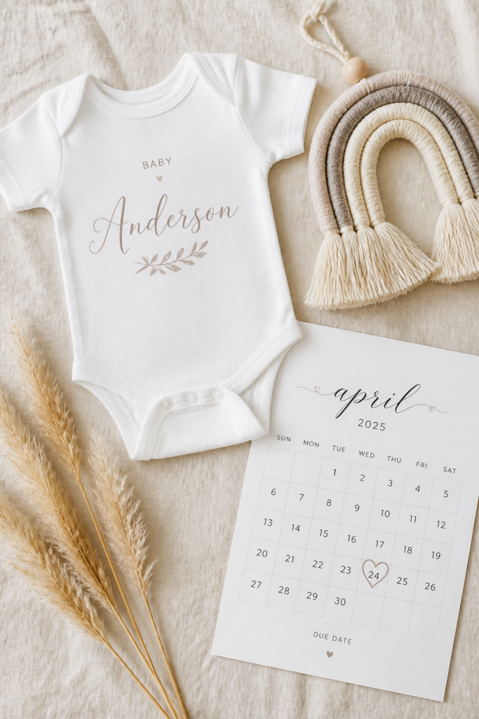 Neutral Flat Lay Rainbow Baby Announcement