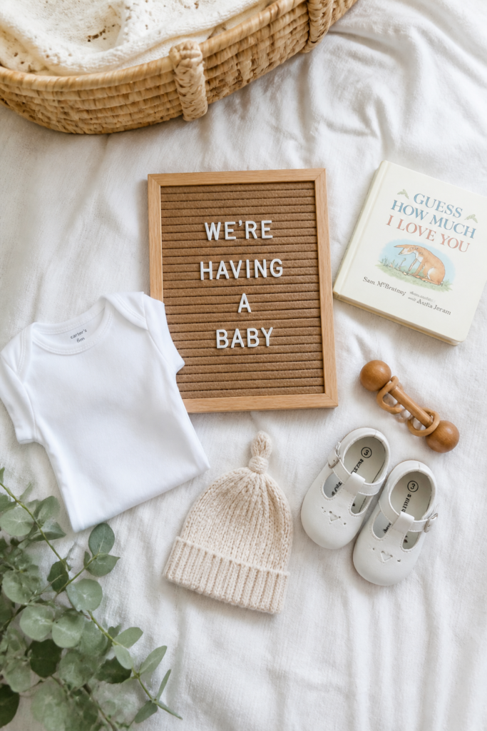 Nursery Flat Lay Letter Board Pregnancy Announcement