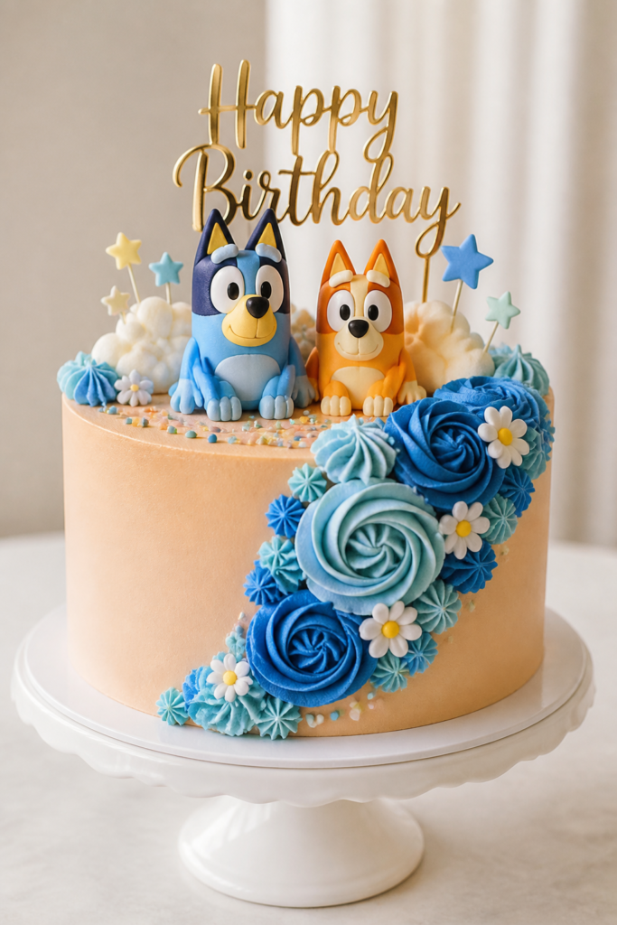 Peachy Tones Bluey Cake with Rosettes