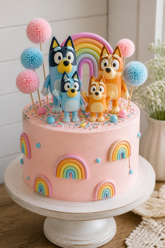 Pink Bluey Birthday Cake with Figurines