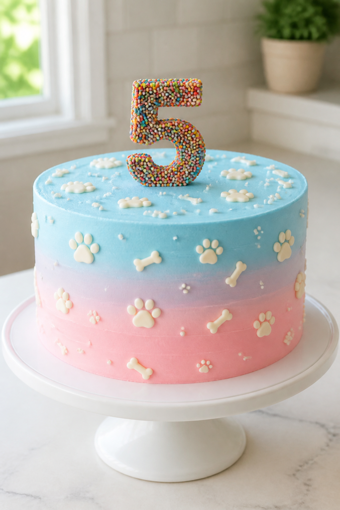 Pink and Blue Ombré Cake with Paw Prints