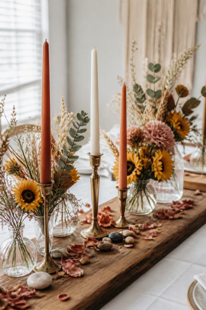 Tapered Candles and Florals Western Centerpiece