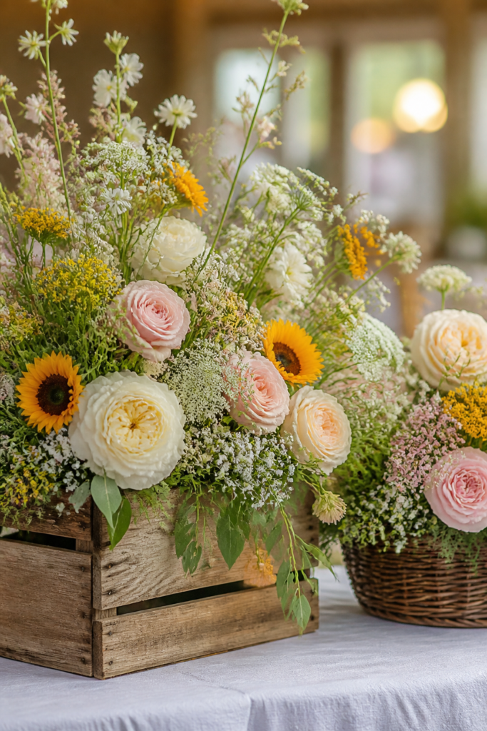 Wooden Crate Floral Centerpieces