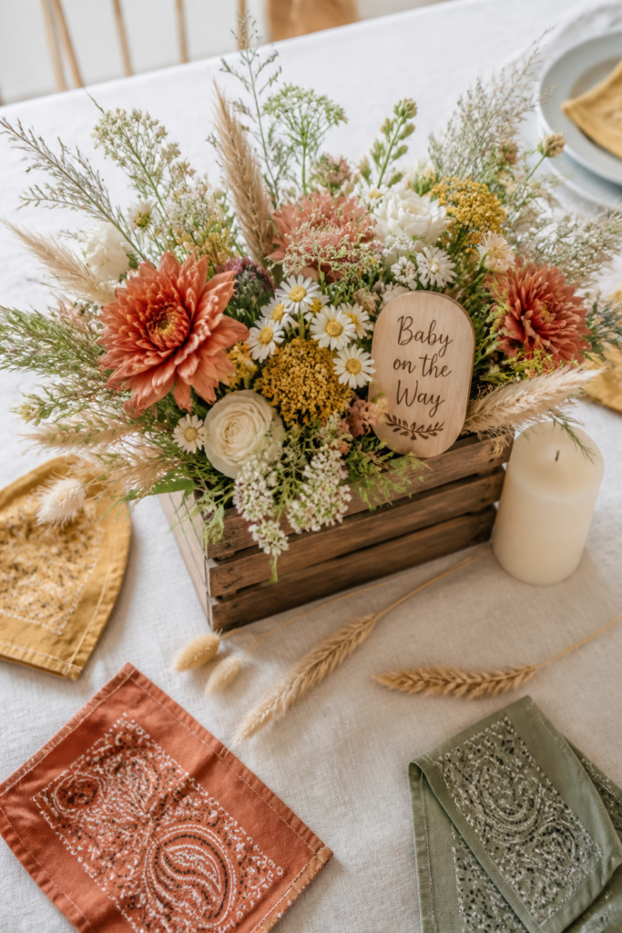 Wooden Crate and Wildflower Centerpieces