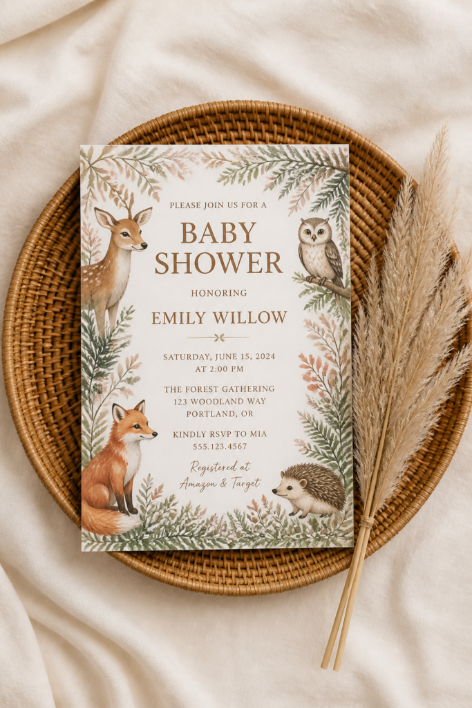 Woodland Animal Baby Shower Invitations