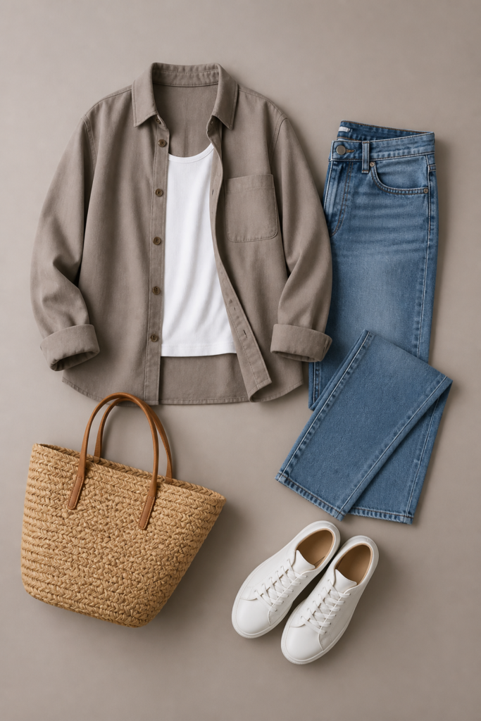 A Structured Overshirt And Straight Leg Jeans