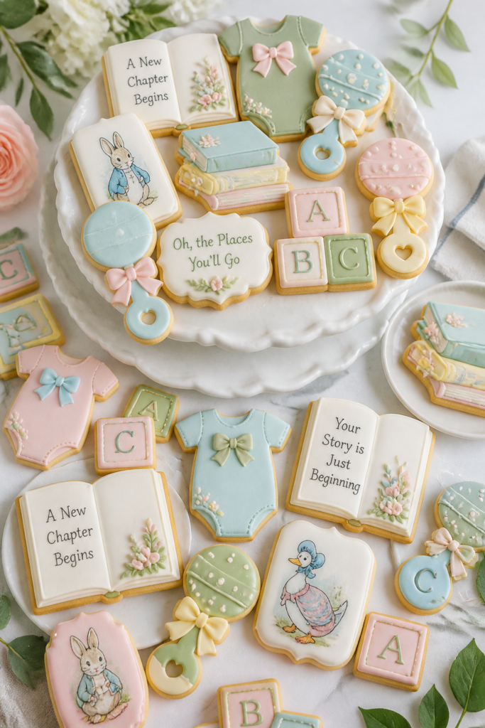 Book and Baby Rattle Sugar Cookies