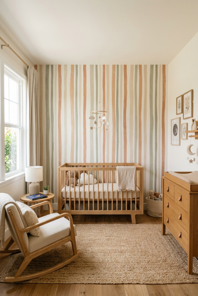 Celestial Stripe Organic Wallpaper Nursery Accent Wall