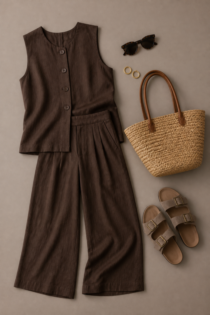 Chocolate Brown Linen Set