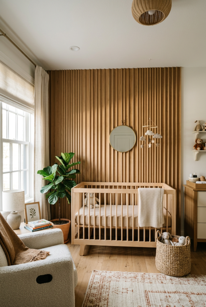Contemporary Fluted Wood Nursery Accent Wall