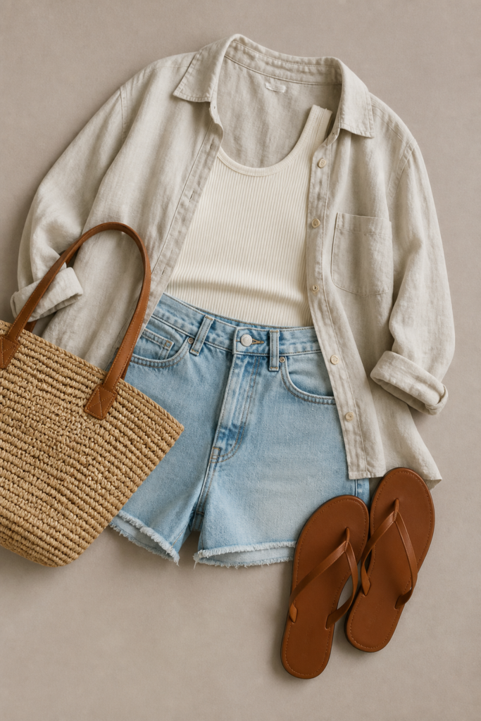 Denim Shorts And An Open Shirt