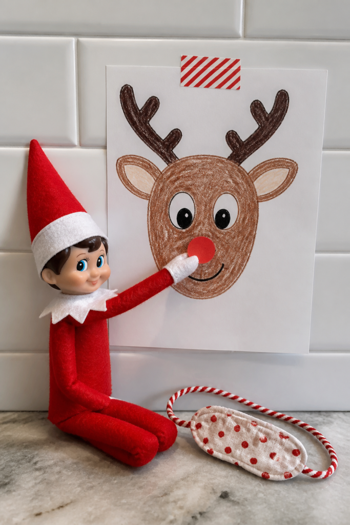 Elf Plays Pin the Nose on Rudolph