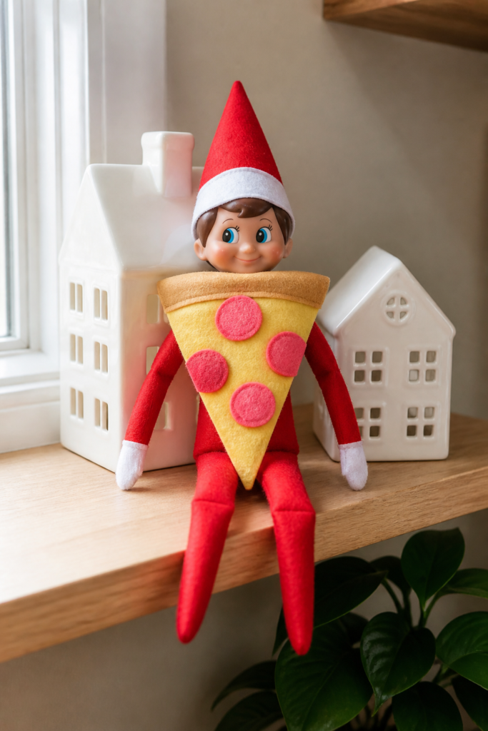 Elf in a Pizza Costume