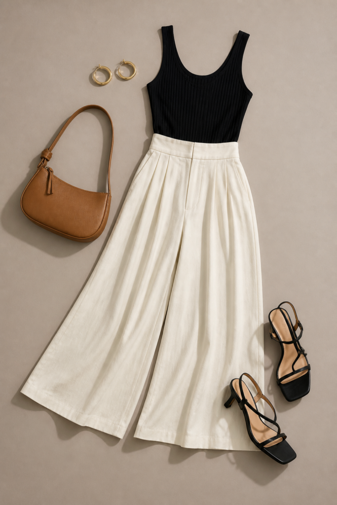 High-Waisted Culottes And A Fitted Vest