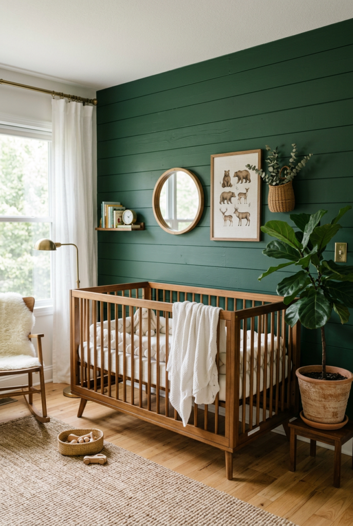 Horizontal Green Shiplap Nursery Accent Wall