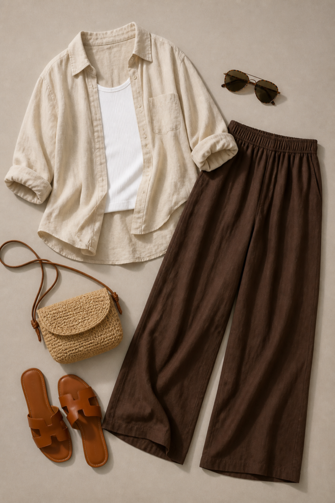 Linen Shirt and Wide-Leg Trousers
