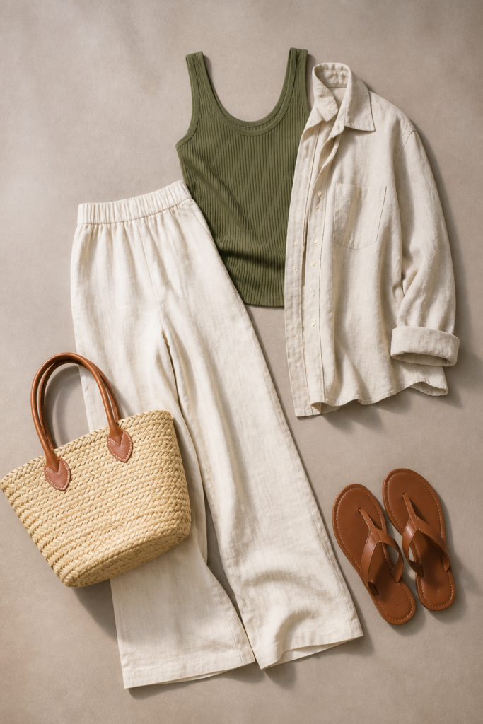 Linen Trousers And A Tank Top