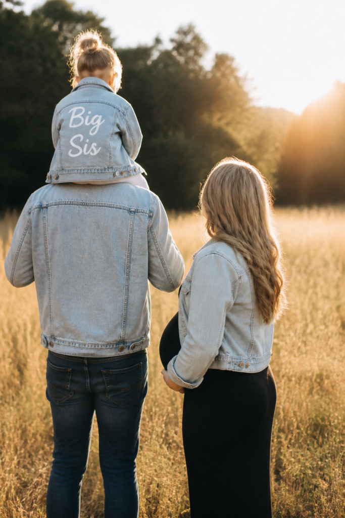 Matching Denim Jacket Family Pregnancy Announcement