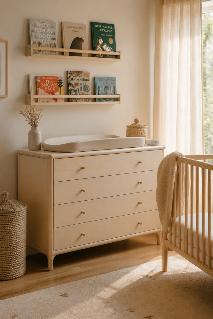 Modern Natural Nursery with Flisat Book Rails
