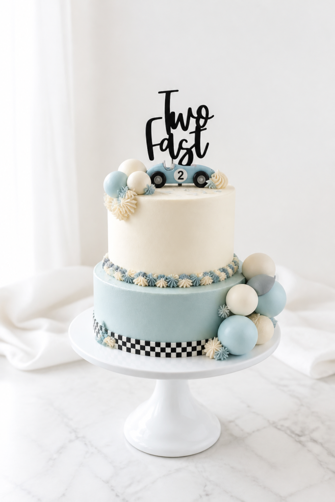 Neutral Two Fast Celebration Cake