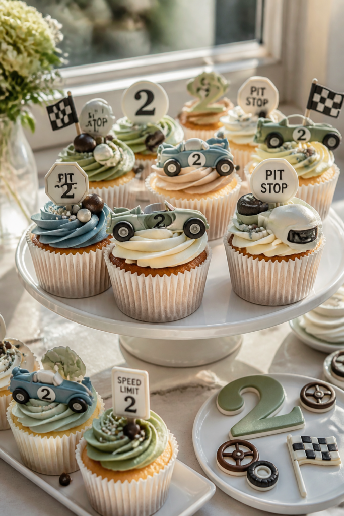 Neutral Vintage Race Car Cupcake Display