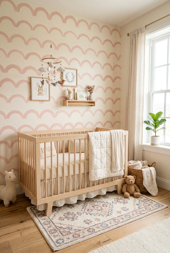 Painted Pink Scalloped Nursery Accent Wall