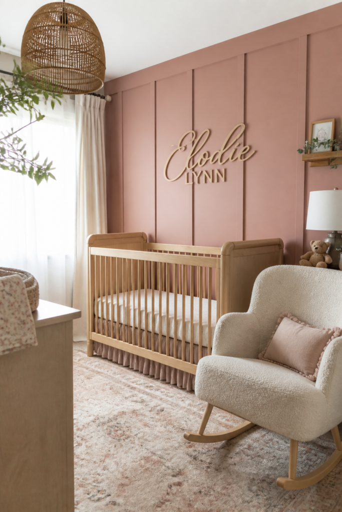 Pink Board and Batten Nursery Accent Wall