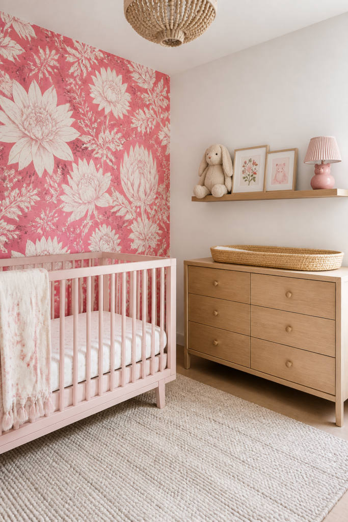 Pink Floral Wallpaper Accent Wall