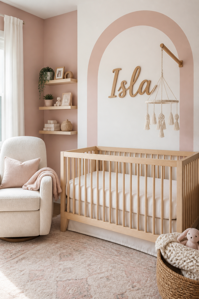Pink Nursery with Arch Detailing
