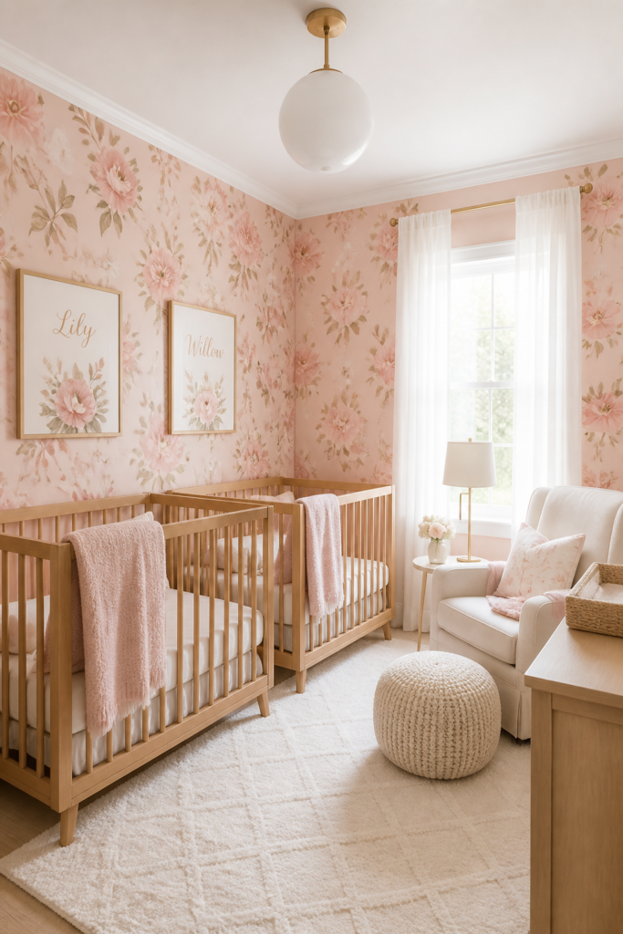 Pink for Two with Floral Wallpaper