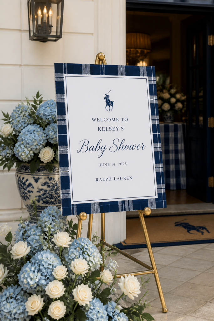 Plaid Welcome Sign with Fresh Bouquet