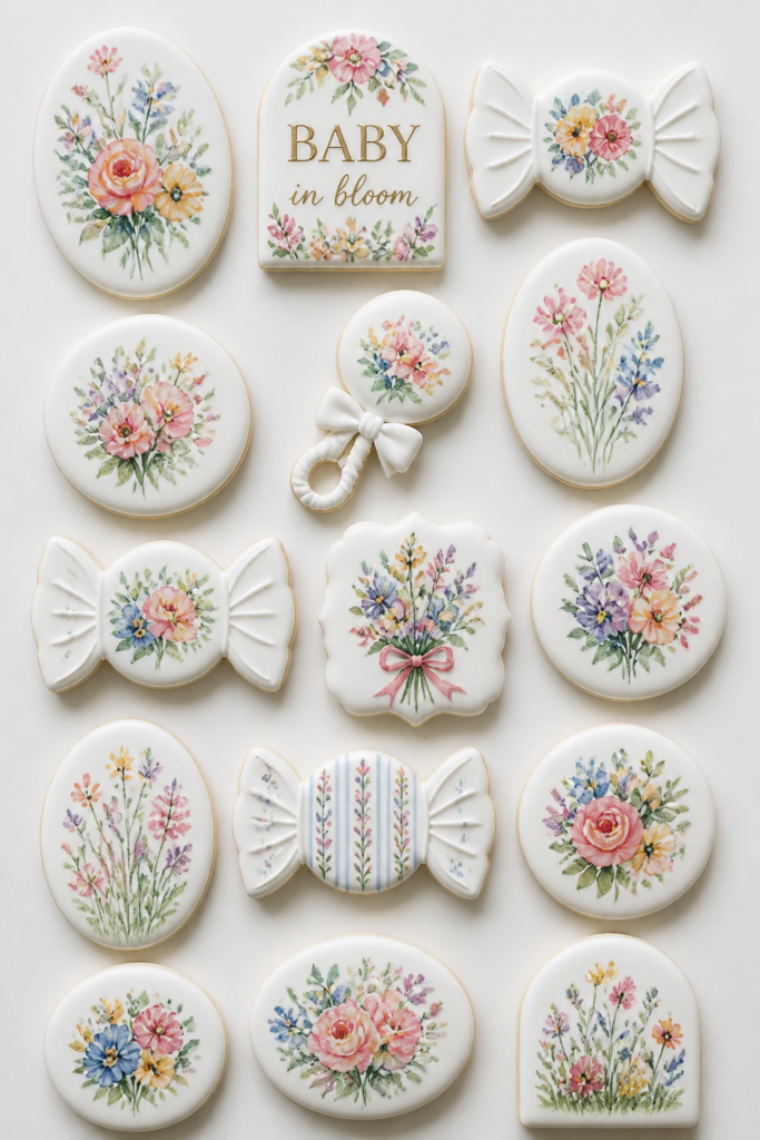 Rainbow Florals on White Cookies
