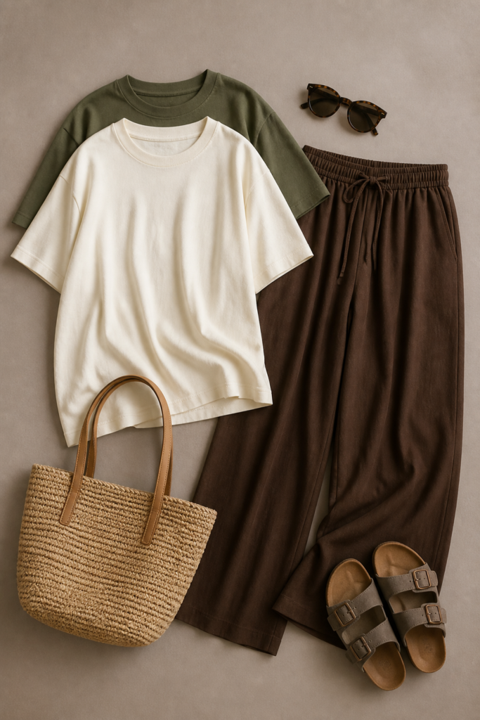 Relaxed Wide-Leg Trousers and Tee