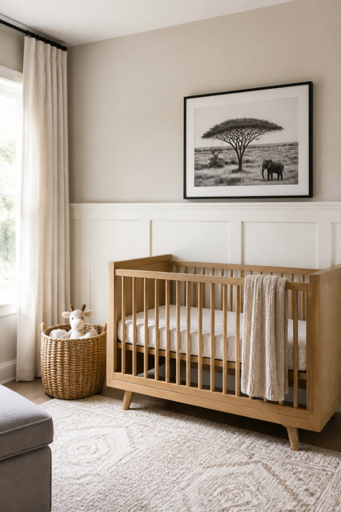 Safari Nursery with Wainscoting Accent Wall