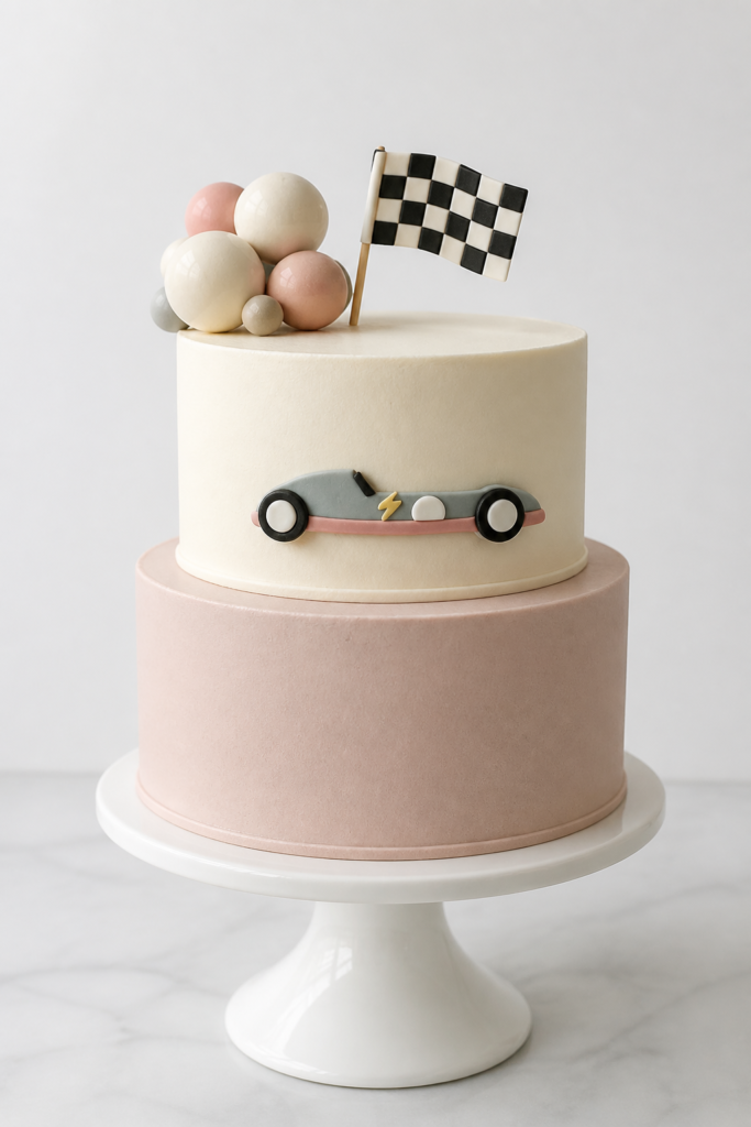 Sage Green Minimal Race Car Cake