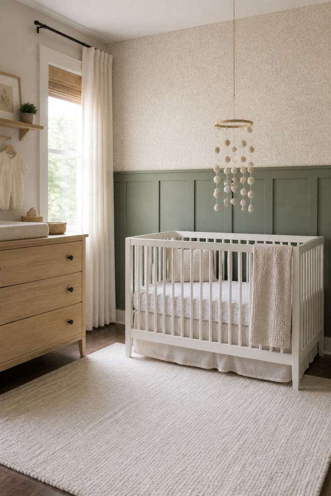 Sage Green Nursery with Board & Batten Paneling