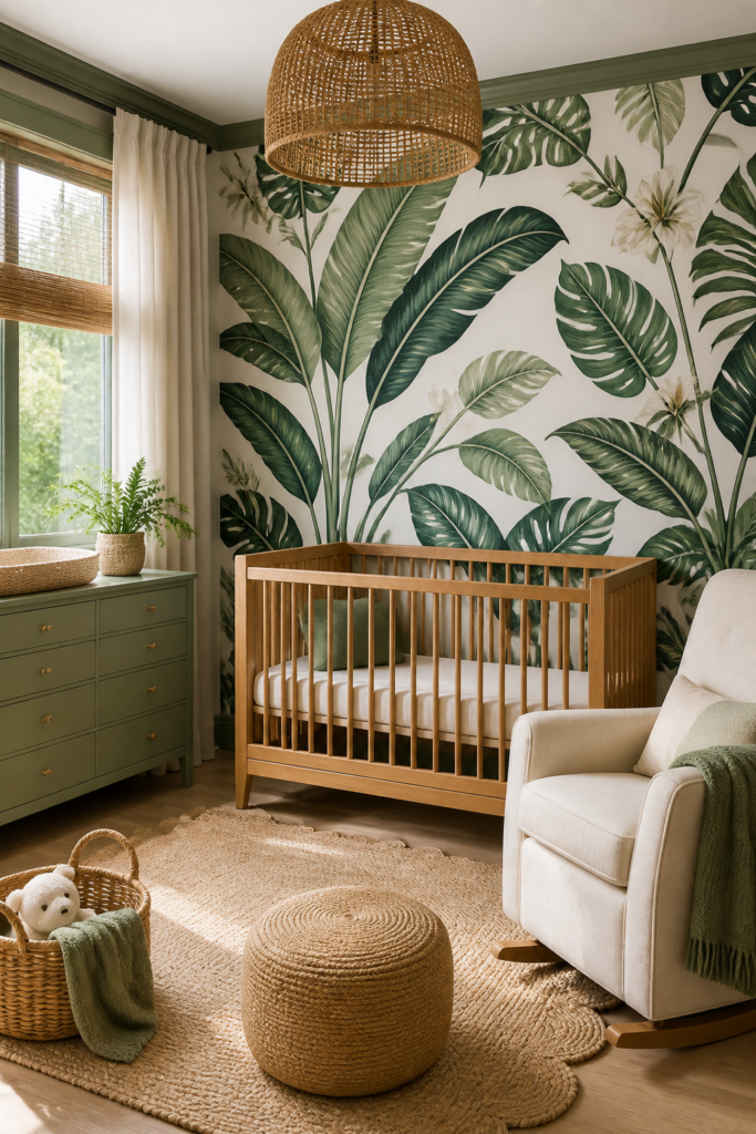 Sage Green Nursery with Botanical Wallpaper