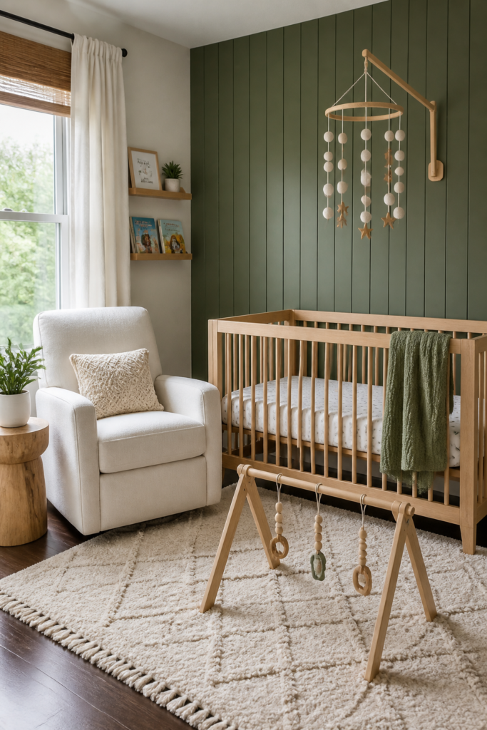 Sage Green Nursery with Paint and Wallpaper