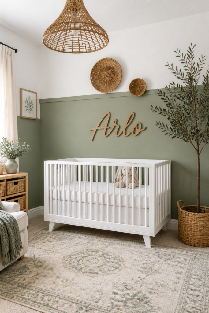 Sage Green Nursery with Rattan Accents