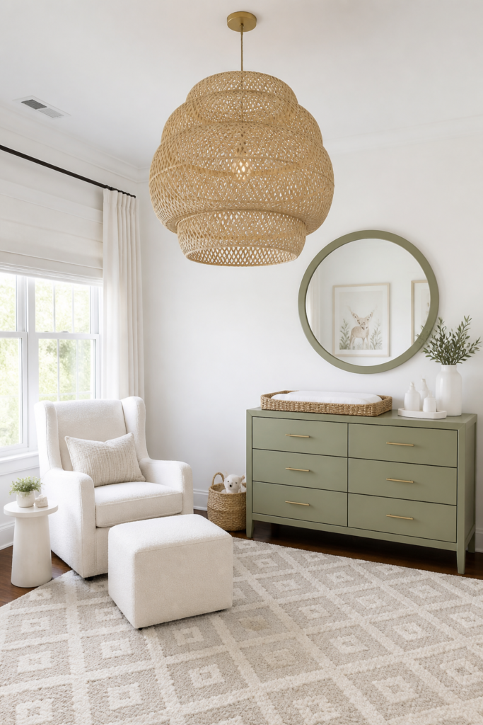 Sage Green Nursery with Statement Lighting