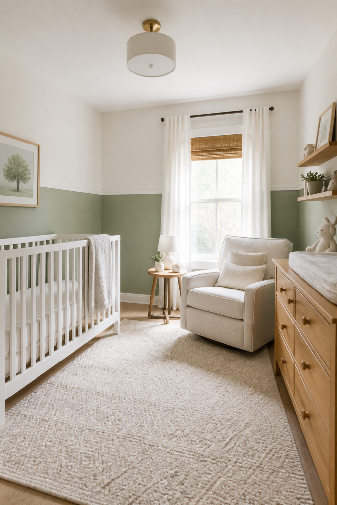 Sage Green Nursery with Two-Tone Walls