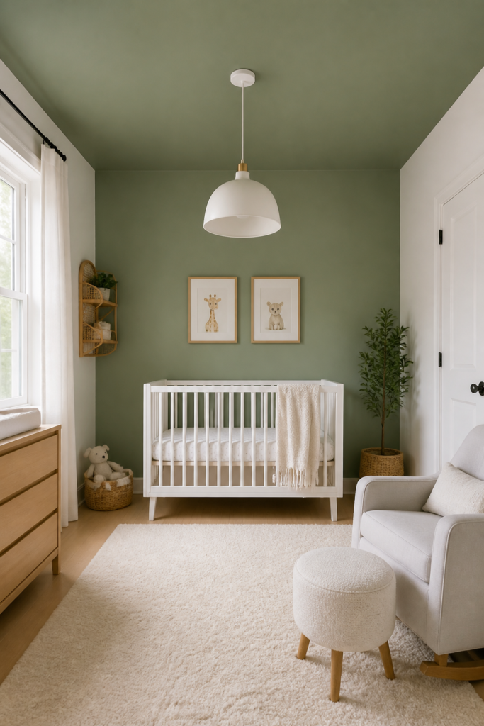 Sage Green Nursery with a Ceiling Detail