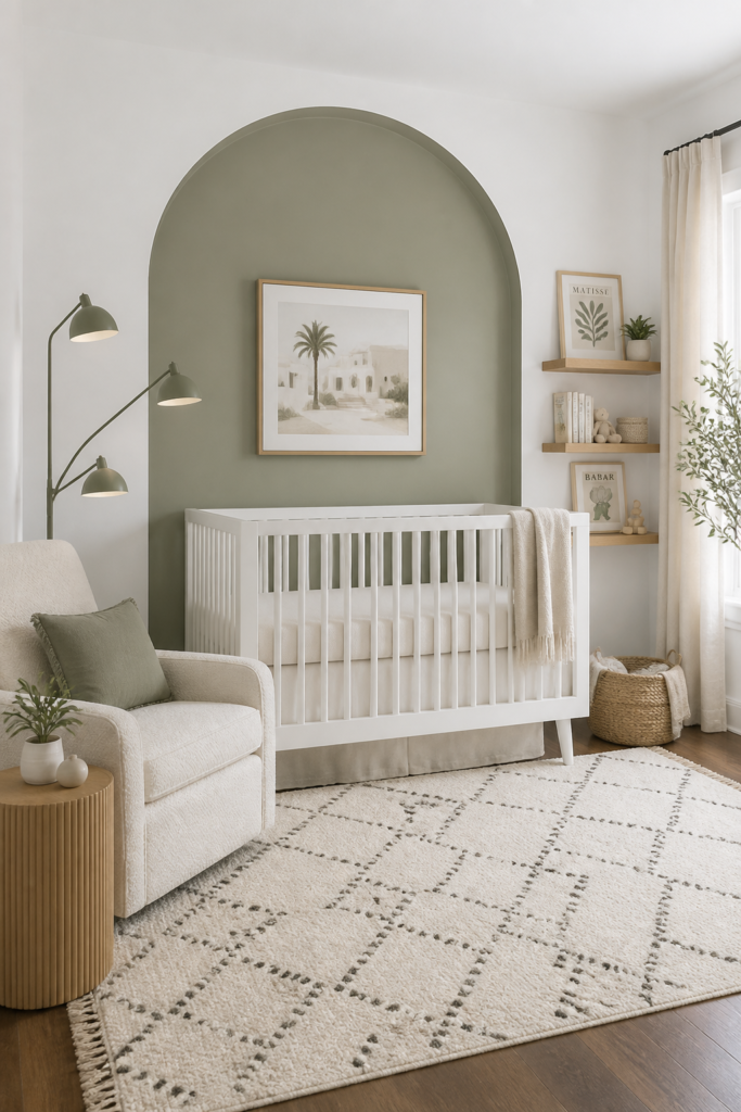 Sage Green Nursery with an Arched Wall Detail