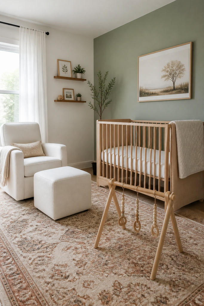 Sage Green Nursery with an Earthy Rug