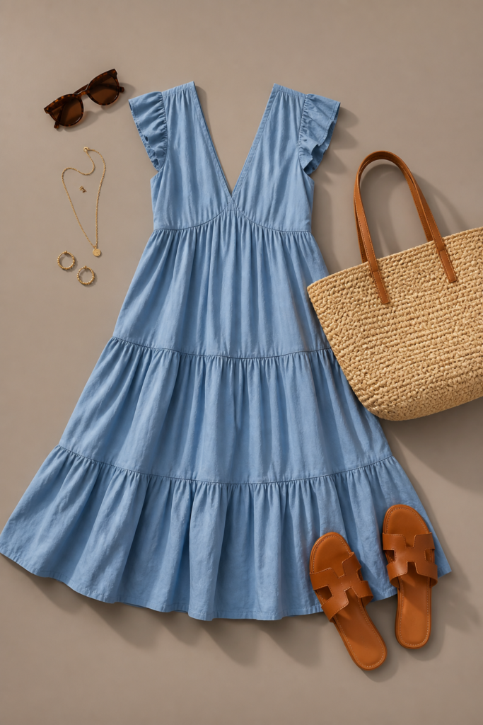 Tiered Cotton Midi Dress