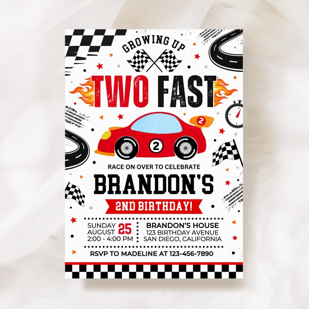 Two Fast Birthday Invitation, Race Car Birthday Invite