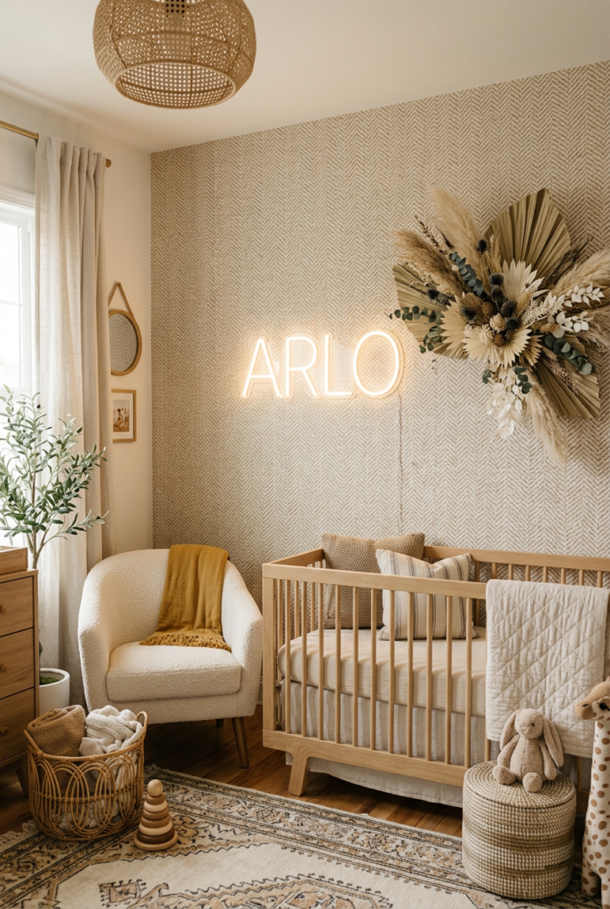 Upscale Boho Wallpaper with Layered Decor